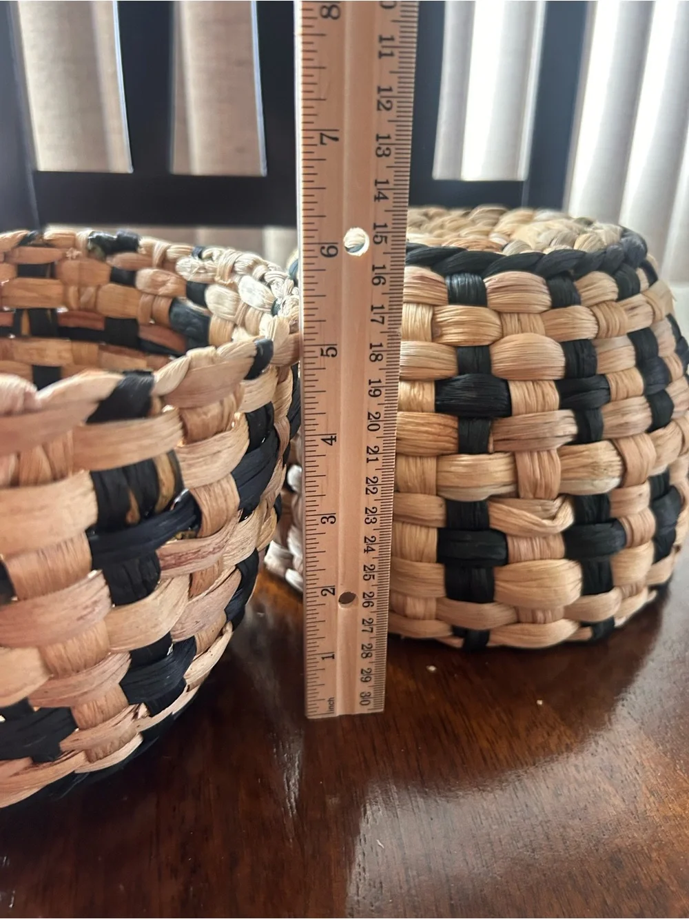 Handwoven Natural and Black Decorative Storage Baskets - Set of 2